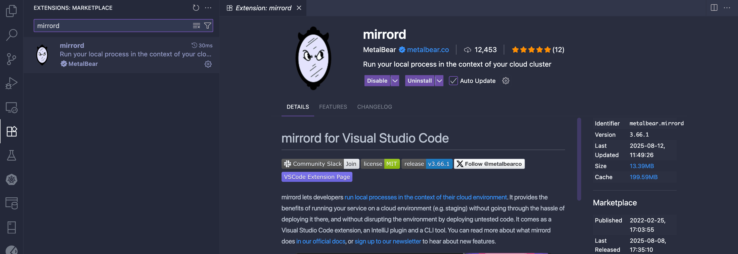 mirrord extension in the Visual Studio Code marketplace