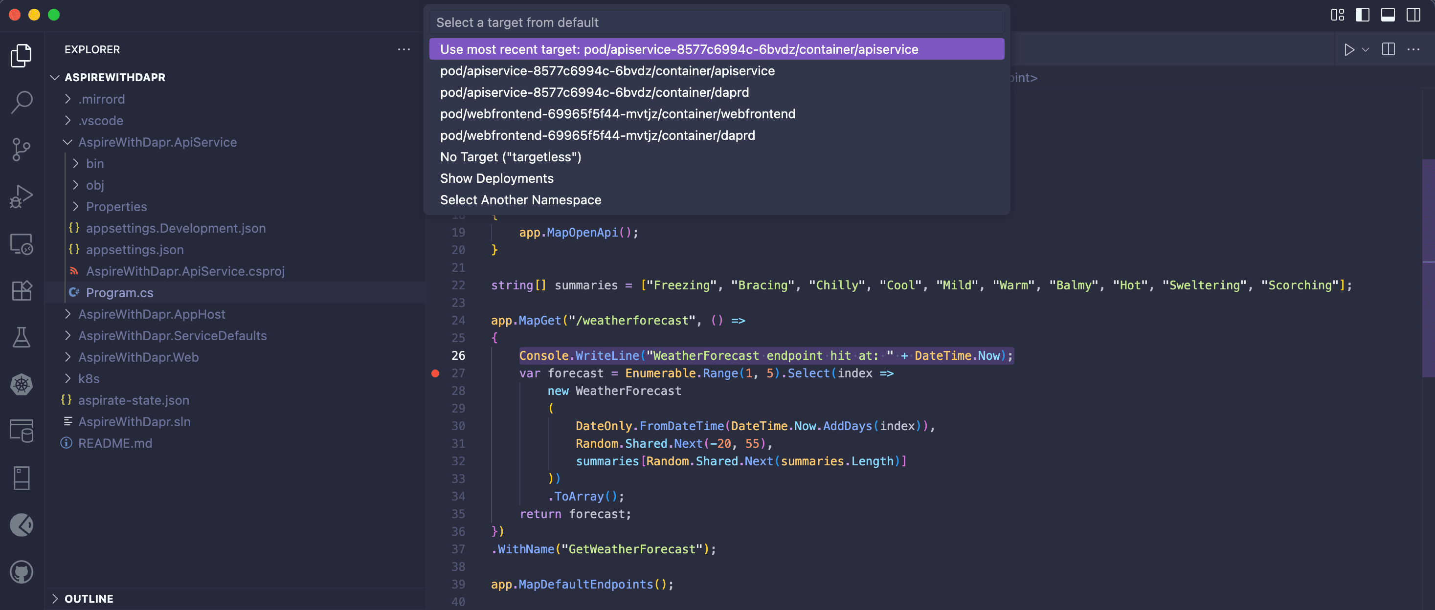 mirrord remote pod selection for debugging