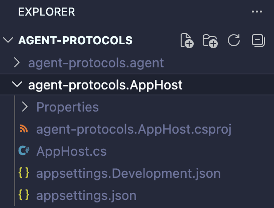 AppHost project structure for orchestrating the agent protocol demo