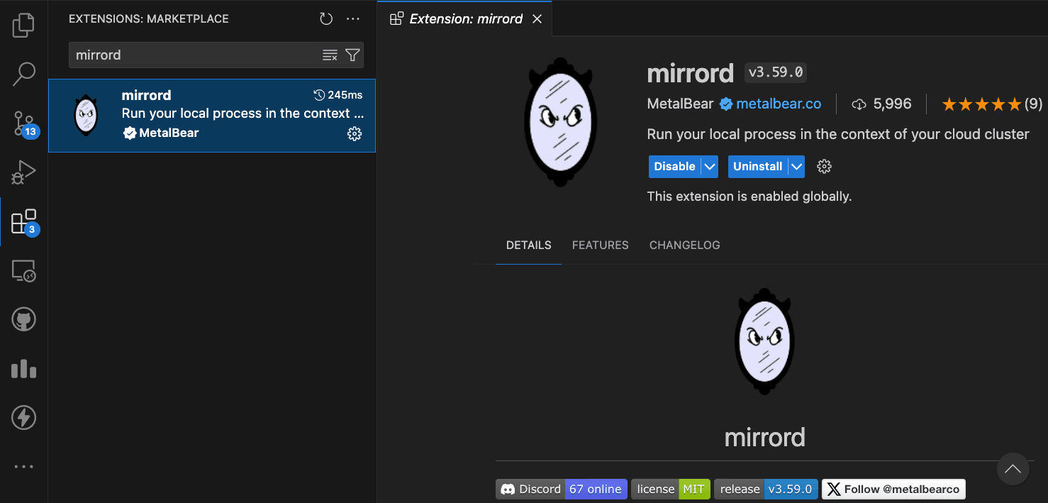 mirrord extension in the Visual Studio Code marketplace